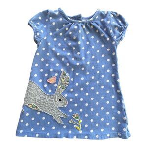 Mini Boden Polka Dot Spring Easter Rabbit Applique Dress Size 3-6M